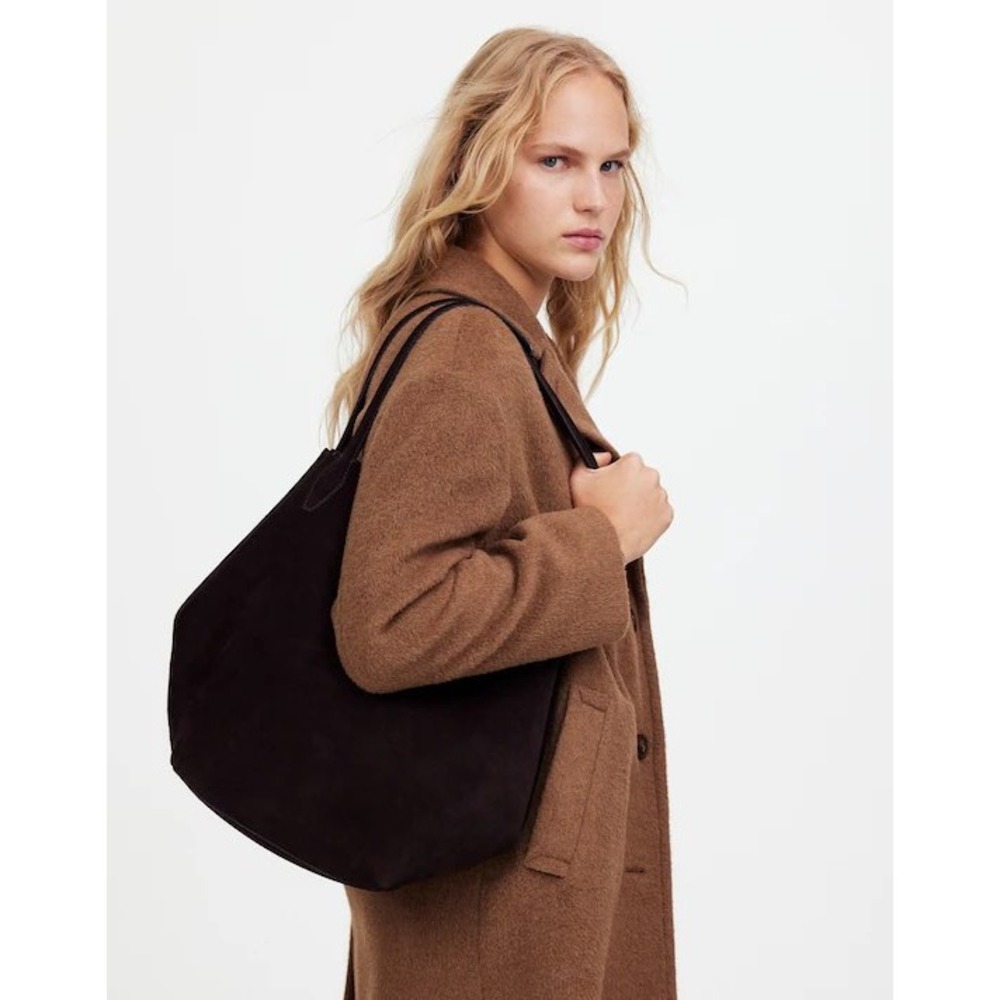 Madewell The Shopper Tote Soft Grain Suede Dark Carob Oversized Shoulder Bag - Picture 6 of 14